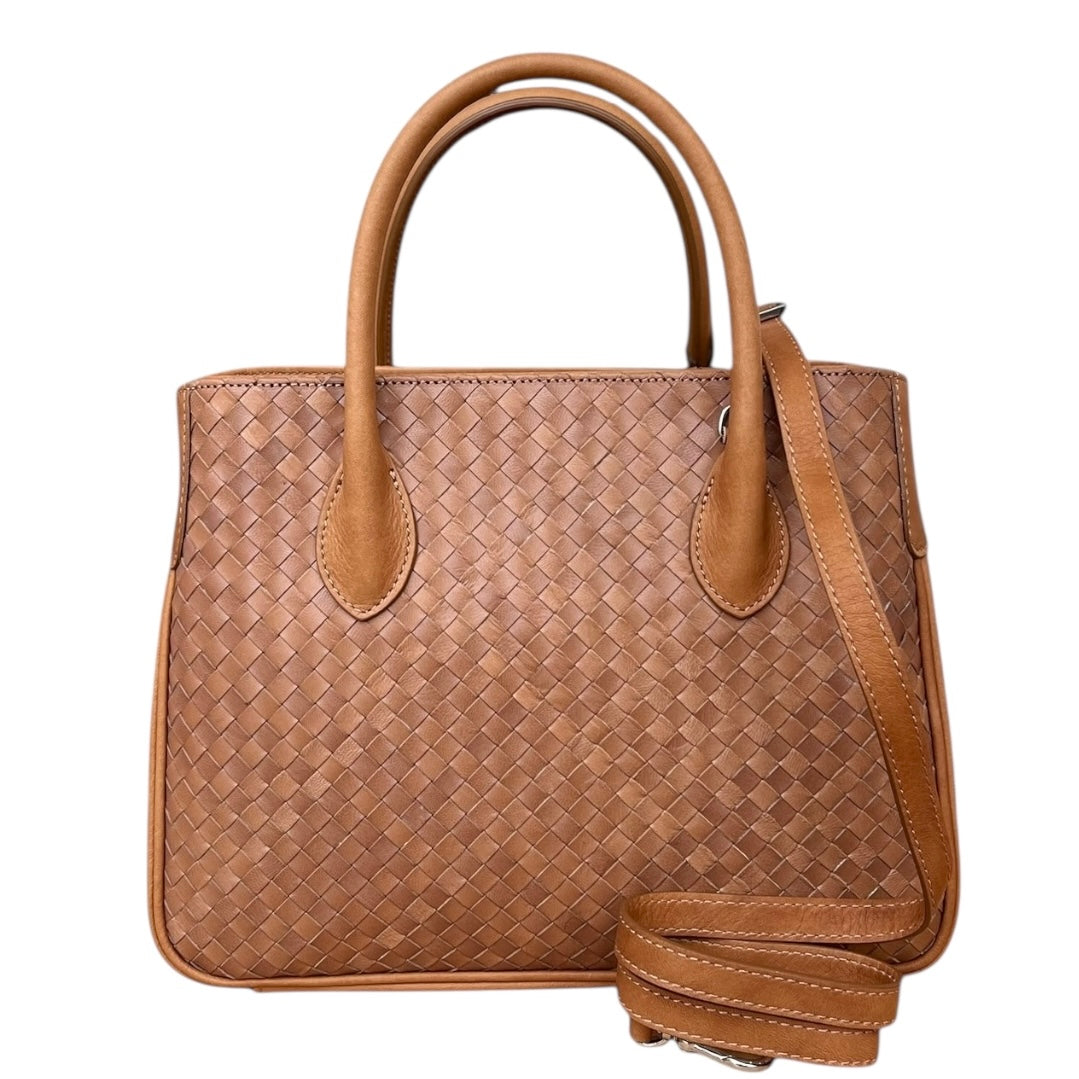Maxima Handtasche im Flechtmuster klein, biscotto, cognac