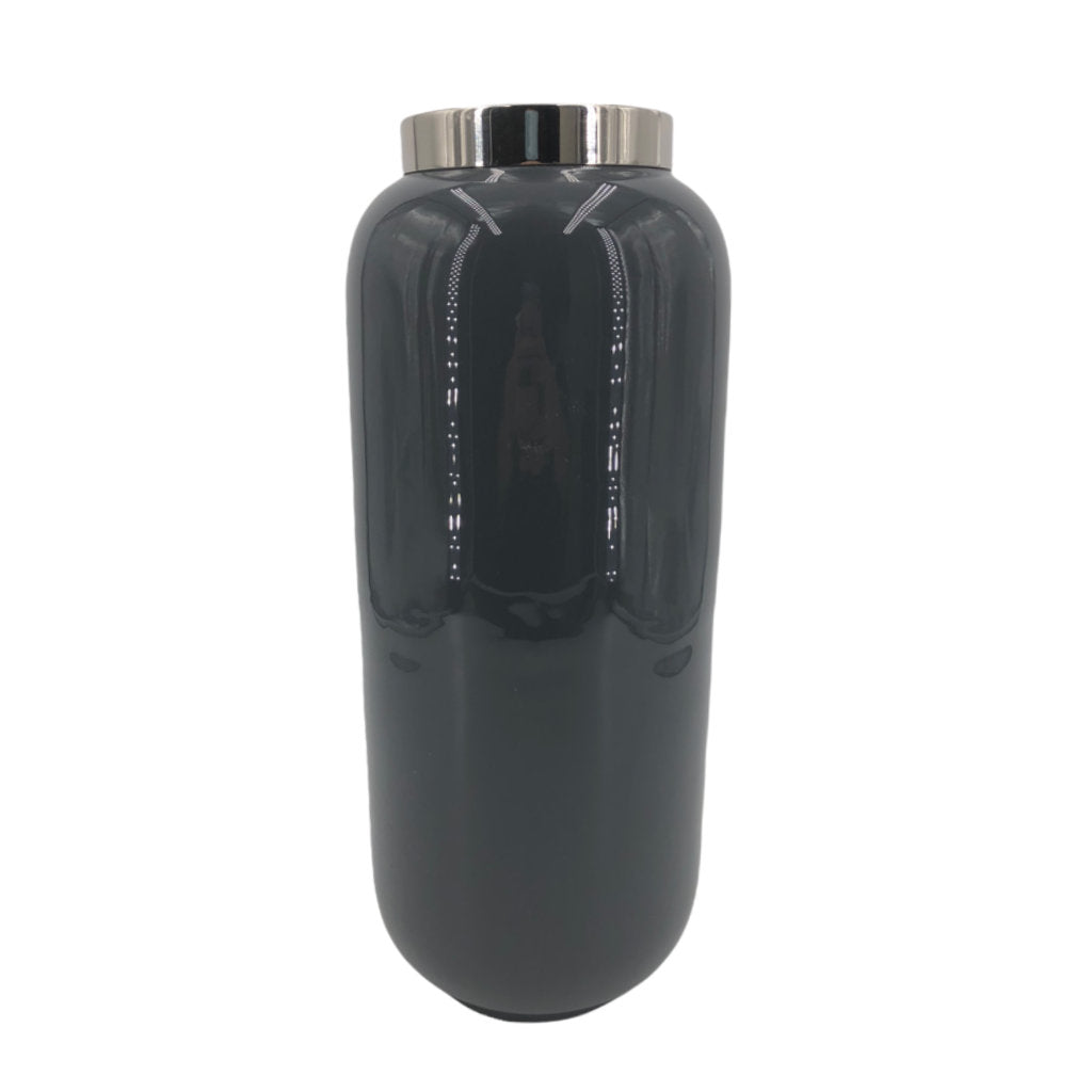 Gift Company Vase Saigon M, anthrazit mit Silberrand
