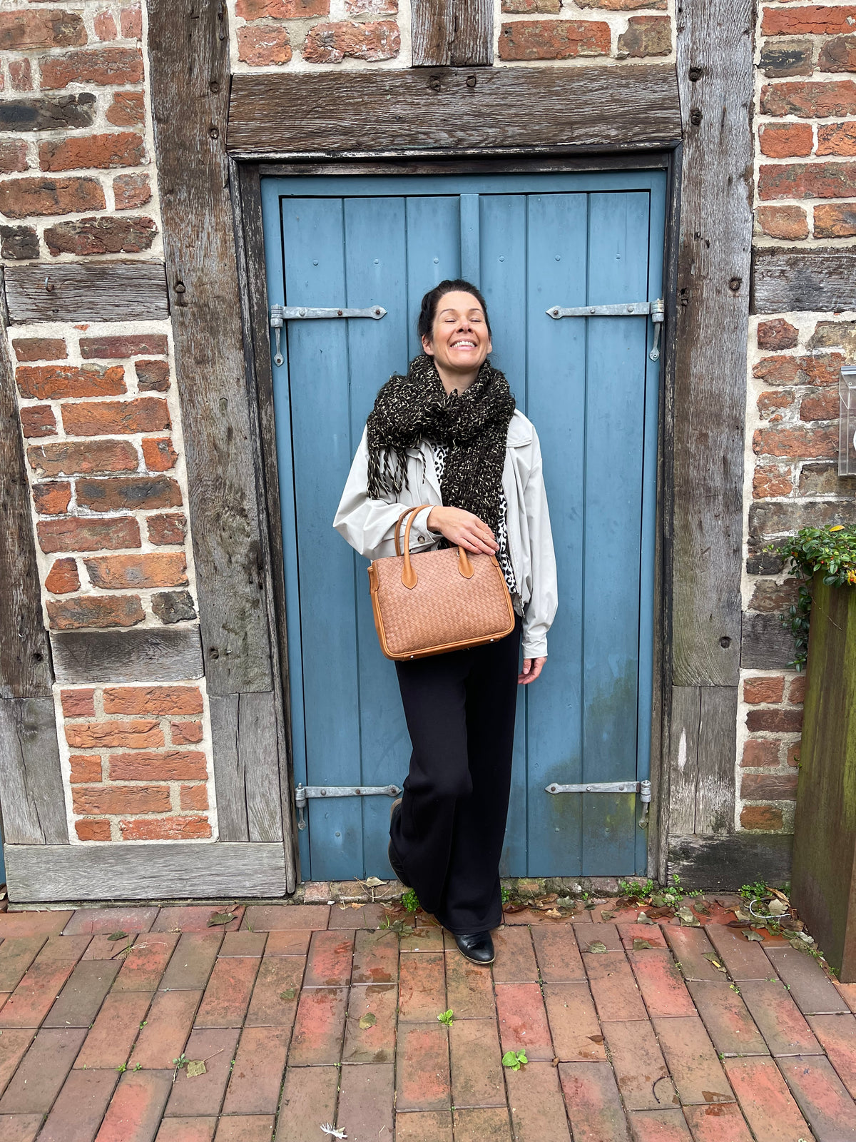 Maxima Handtasche im Flechtmuster klein, biscotto, cognac