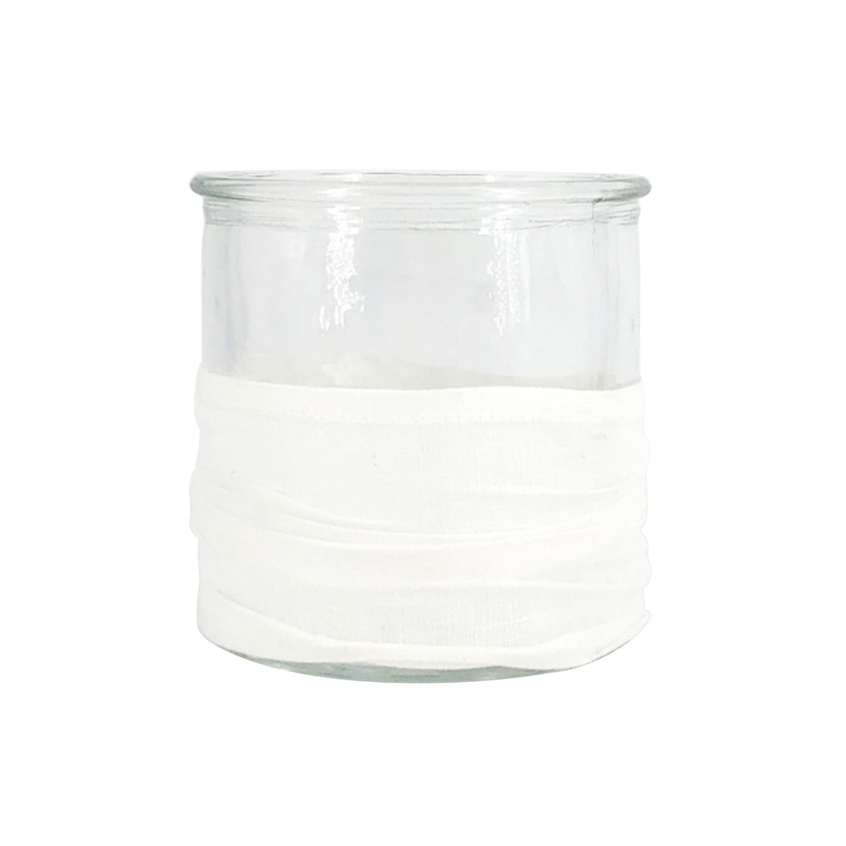 Windlicht aus Glas, mit Stoffbezug