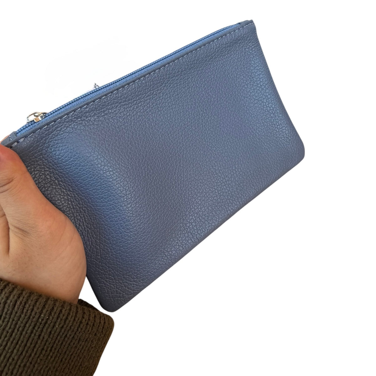 Kosmetiktasche & Taschen-Organizer S aus Leder, taubenblau