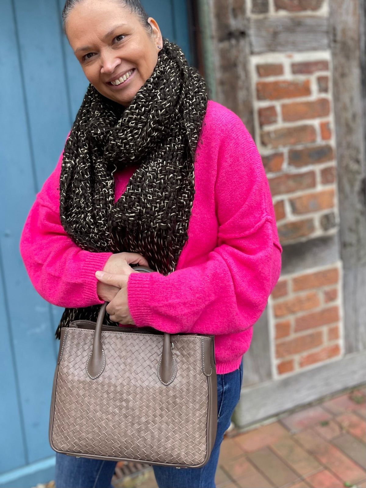 Maxima Handtasche Flecht klein, fango scuro, taupe