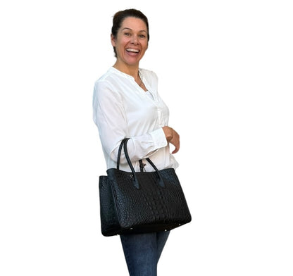 Maxima Handtasche mittel, schwarz Kroko-Optik
