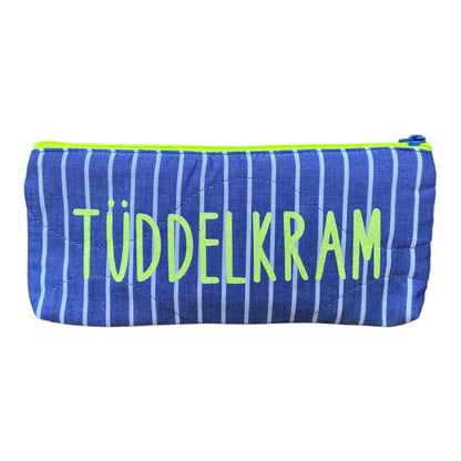 Frau Heidelberg Kosmetiktasche S blau,weiße Streifen, Neon gelb  Gilzer-Schriftzug Tüdelkram