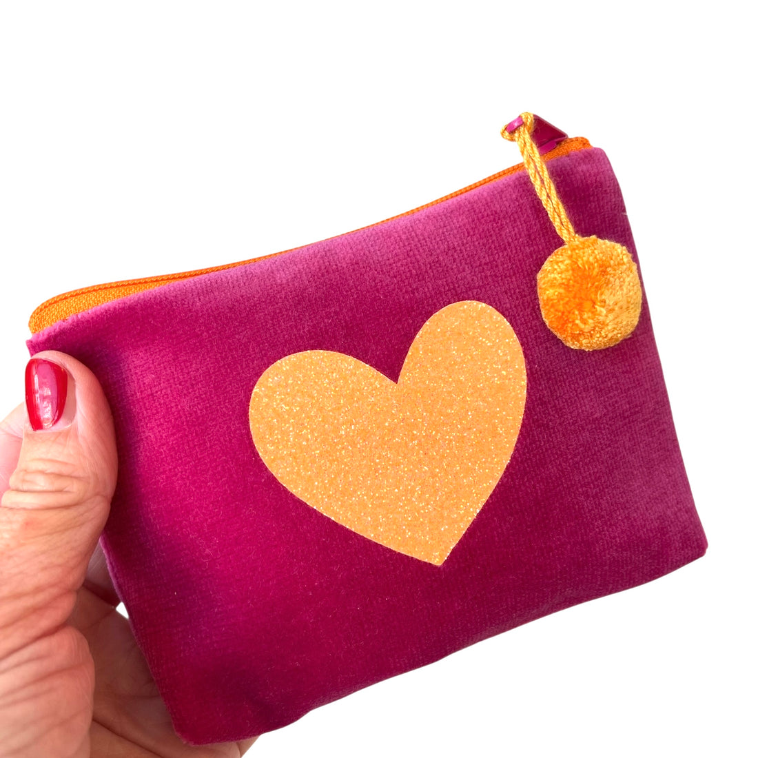 Frau Heidelberg Kosmetiktasche S pink mit NEON orange HERZ