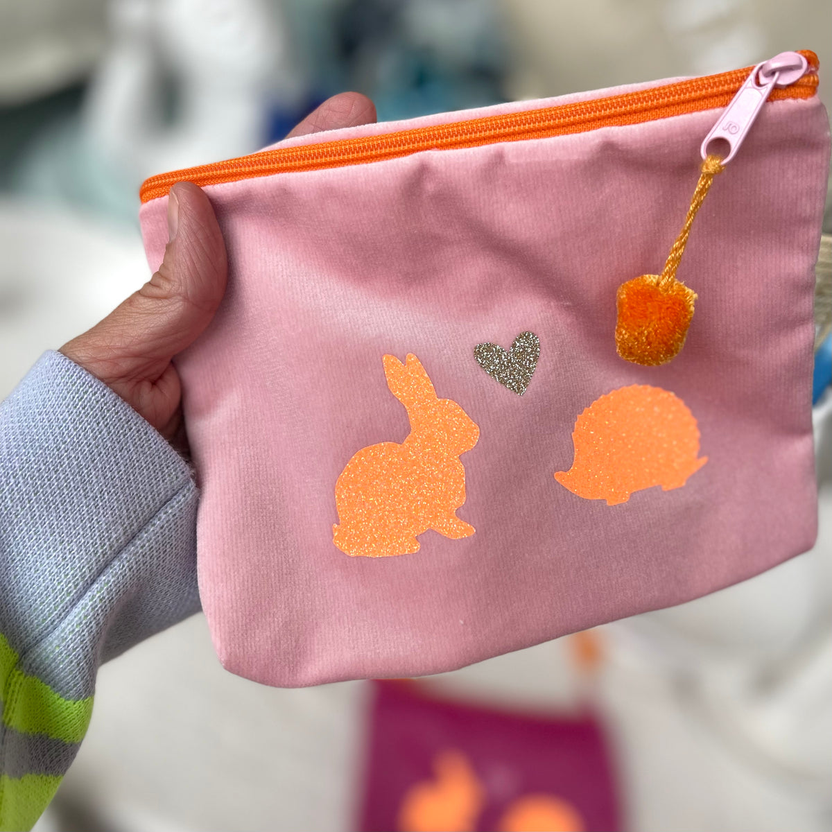 Frau Heidelberg Kosmetiktasche M rosa NEON orange Hase &amp; Igel