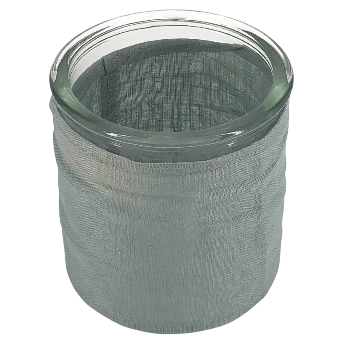 Windlicht aus Glas mit Stoffbezug grau