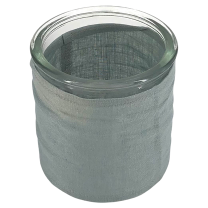 Windlicht aus Glas mit Stoffbezug grau