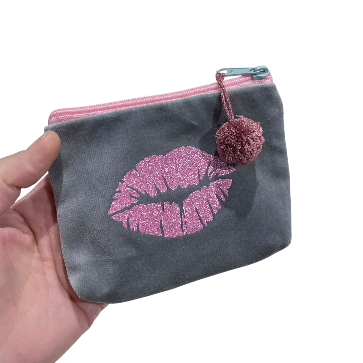 Frau Heidelberg Kosmetiktasche S grau, Glitzer Pinker KUSSMUND