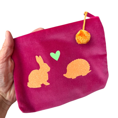 Frau Heidelberg Kosmetiktasche M pink NEON orange Hase &amp; Igel