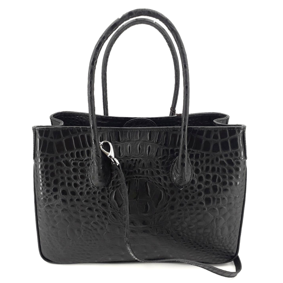 Maxima Tasche mittel, schwarz / Krokodil-Optik