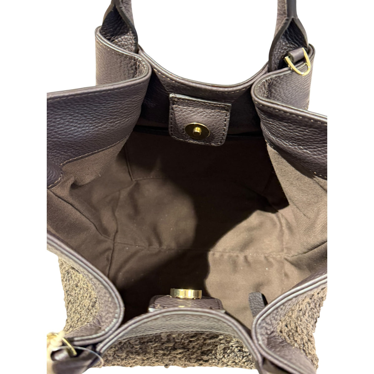 abro ESSENTIAL Handtasche small Leder &amp; Bouclé, dark brown
