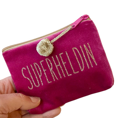 Frau Heidelberg Kosmetiktasche S pink, Glitzer Gold SUPERHELDIN