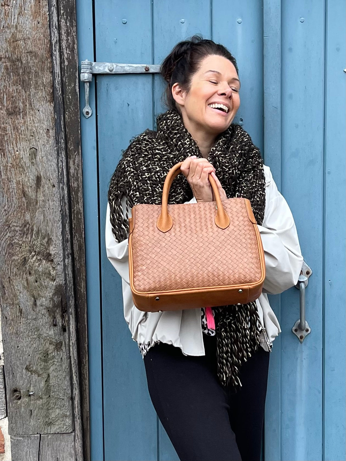 Maxima Handtasche im Flechtmuster klein, biscotto, cognac