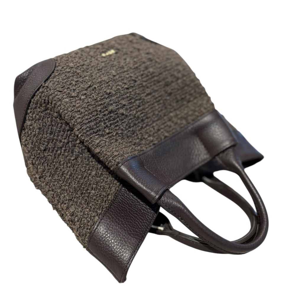 abro ESSENTIAL Handtasche small Leder &amp; Bouclé, dark brown