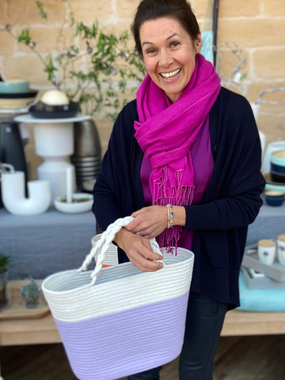 KAMOA Sommertasche Shopper Baumwolle weiß/ lavendel flieder