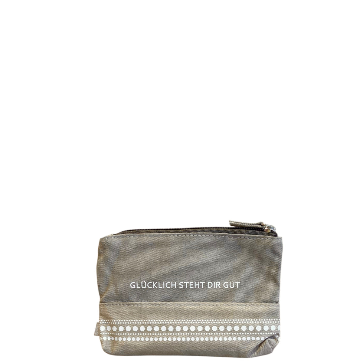 Kosmetiktasche &amp; Taschen-Organizer S „Glücklich steht dir gut“ , grau