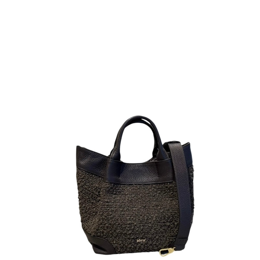 abro ESSENTIAL Handtasche small Leder &amp; Bouclé, dark brown
