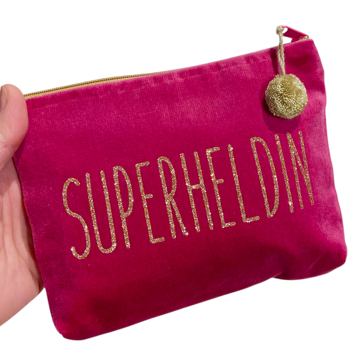 Frau Heidelberg Kosmetiktasche M pink, Gold Glitzer SUPERHELDIN