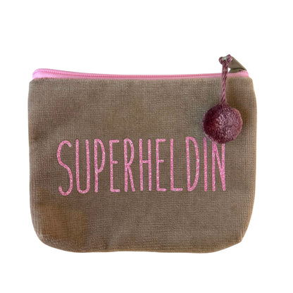Frau Heidelberg Kosmetiktasche S taupe SUPERHELDIN rosa