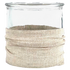 Windlicht aus Glas mit Stoffbezug natur sand