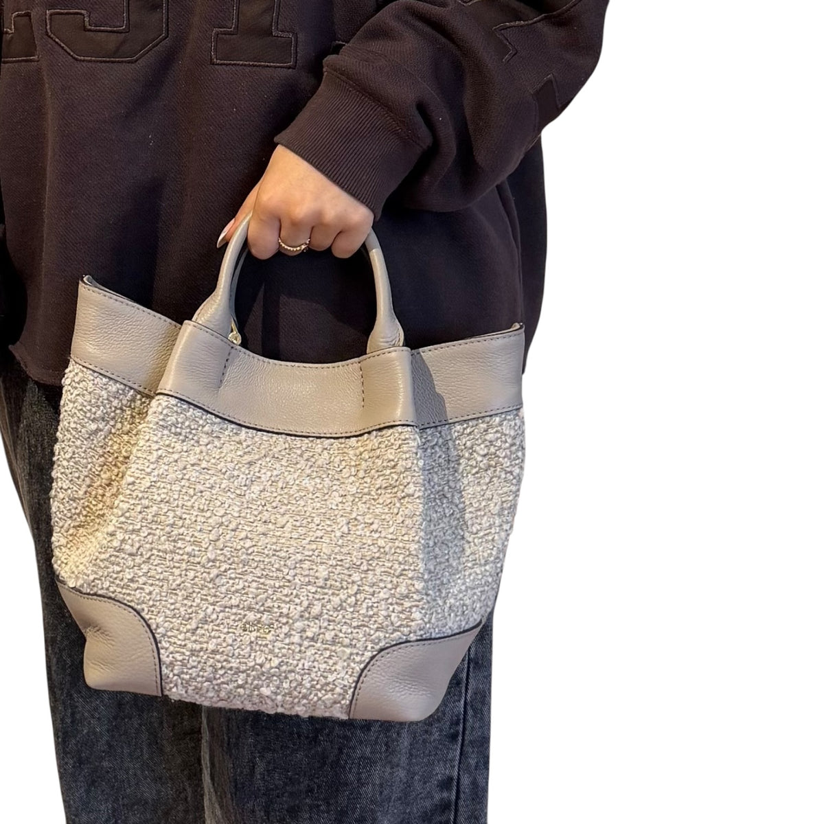 abro ESSENTIAL Handtasche small Leder &amp; Bouclé, siena, beige