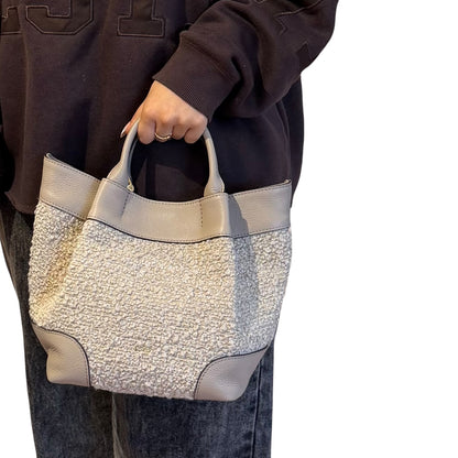 abro ESSENTIAL Handtasche small Leder &amp; Bouclé, siena, beige