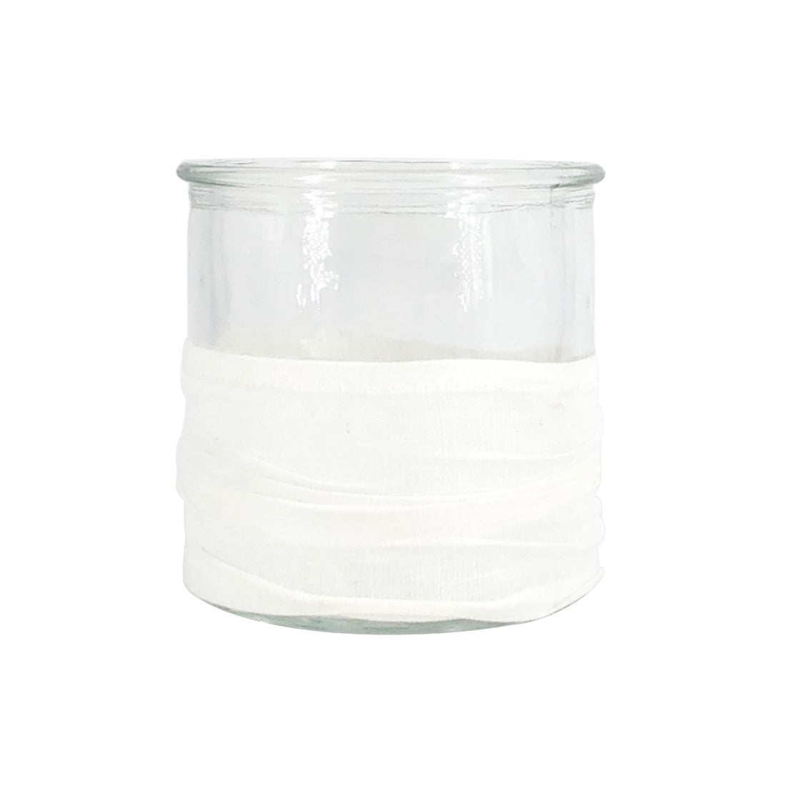 Windlicht aus Glas, mit Stoffbezug