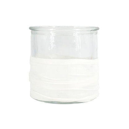 Windlicht aus Glas, mit Stoffbezug