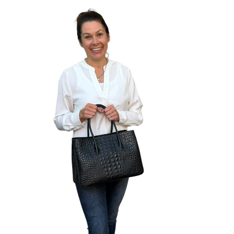 Maxima Handtasche mittel, schwarz Kroko-Optik
