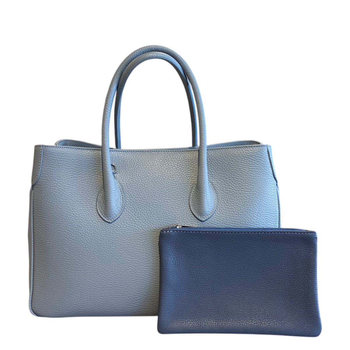 Kosmetiktasche &amp; Taschen-Organizer S aus Leder, taubenblau