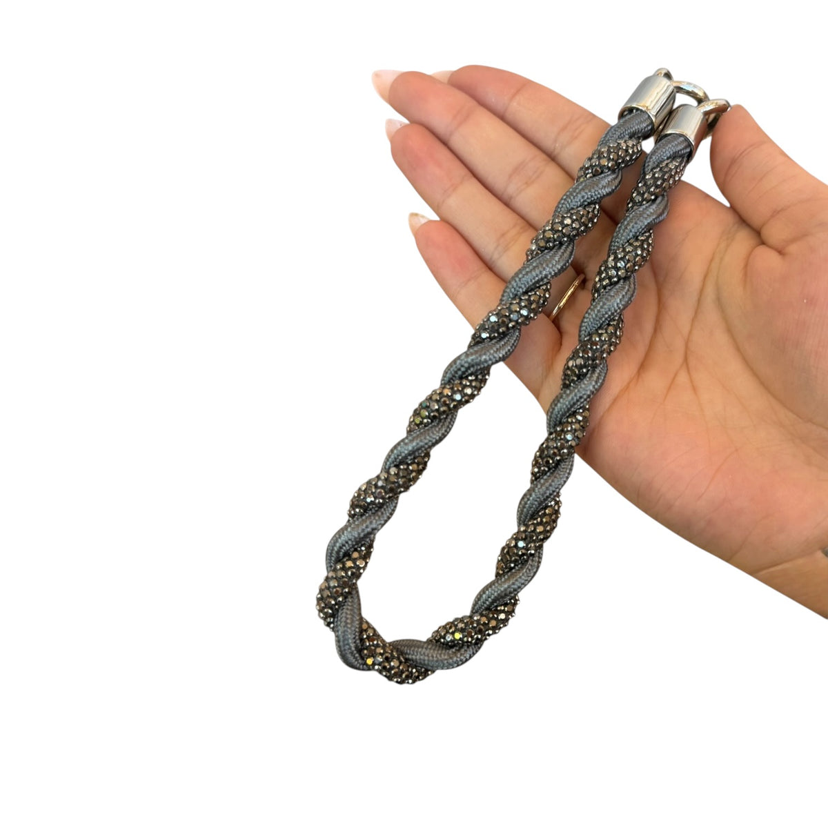 Glitter Schlüsselanhänger Grau &amp; Silber – kurzer Handy Strap