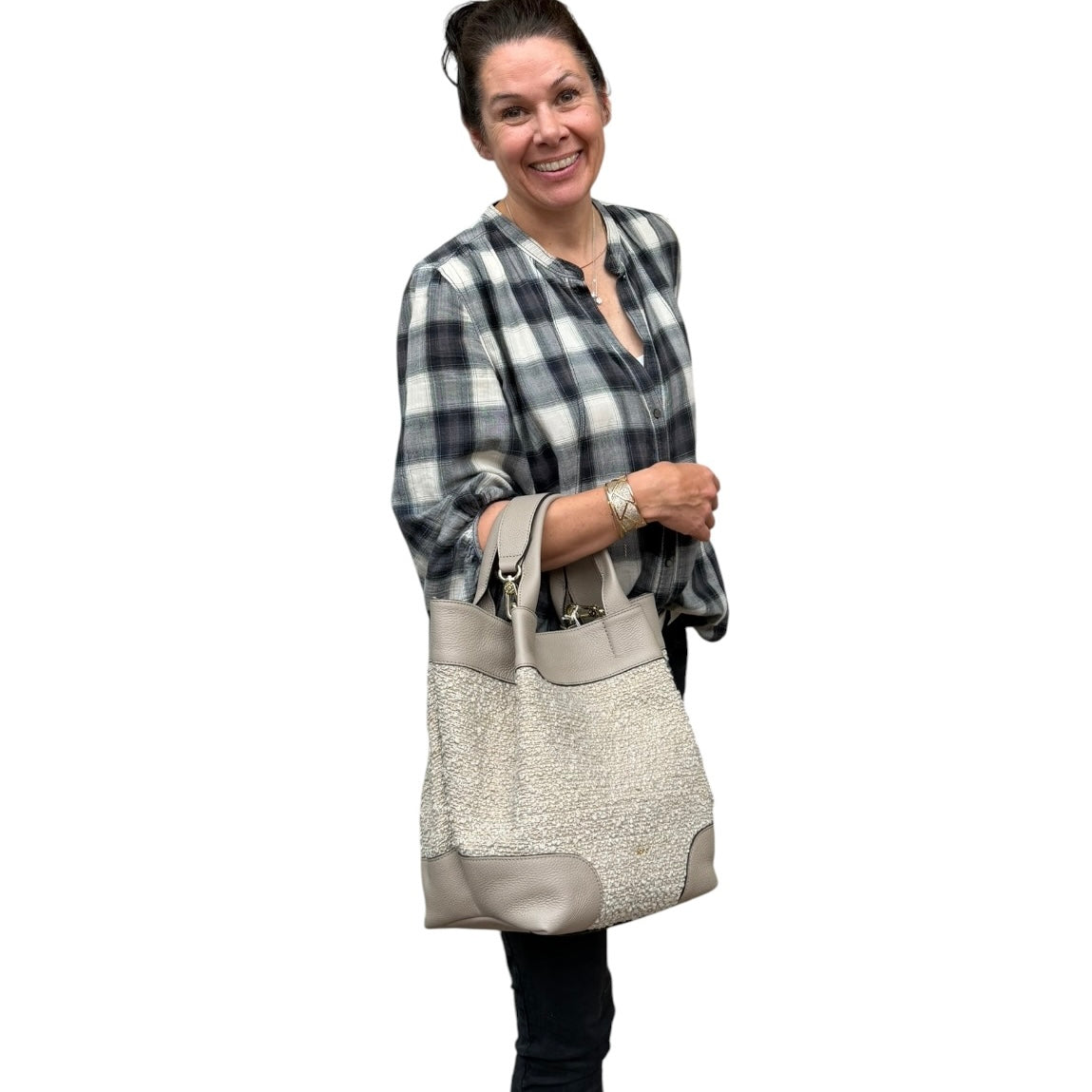 abro ESSENTIAL Shopper medium Leder &amp; Bouclé, siena