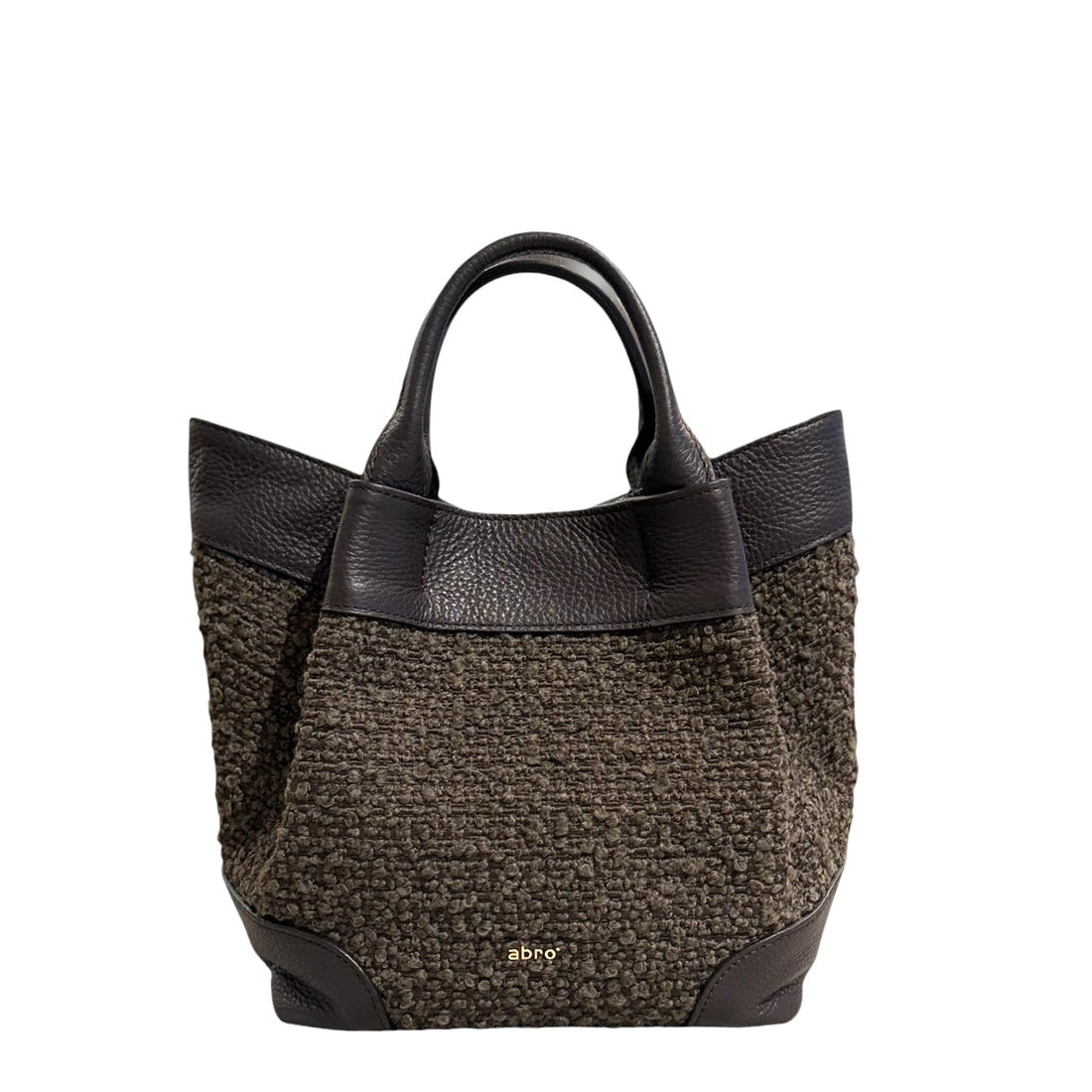 abro ESSENTIAL Handtasche small Leder &amp; Bouclé, dark brown