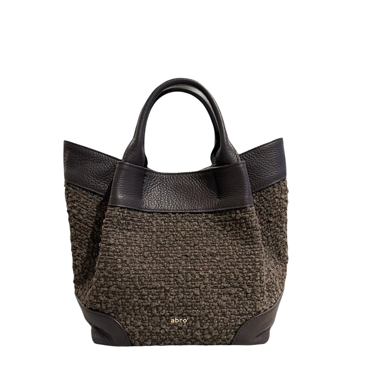 abro ESSENTIAL Handtasche small Leder &amp; Bouclé, dark brown