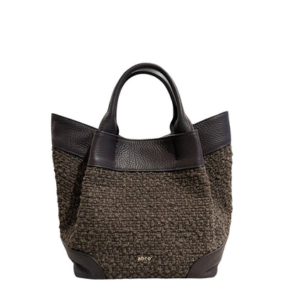 abro ESSENTIAL Handtasche small Leder &amp; Bouclé, dark brown