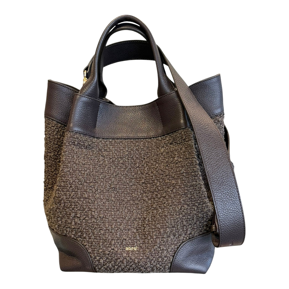 abro ESSENTIAL Shopper medium Leder &amp; Bouclé, Dunkelbraun