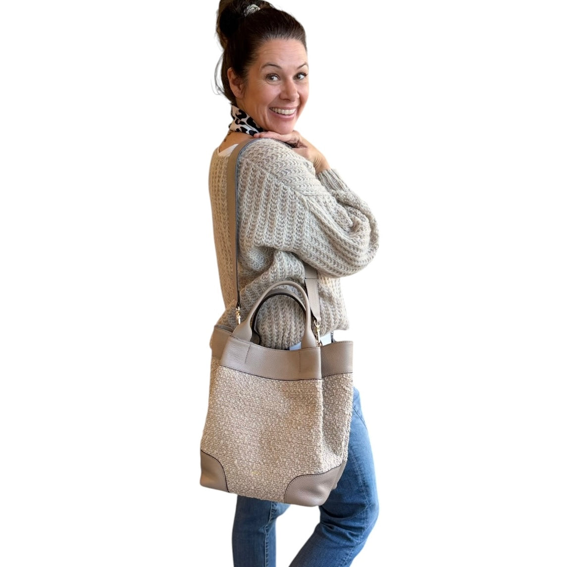 abro ESSENTIAL Shopper medium Leder &amp; Bouclé, siena
