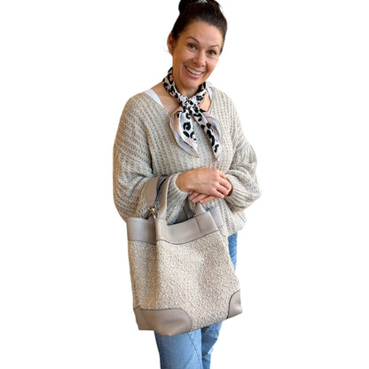 abro ESSENTIAL Shopper medium Leder &amp; Bouclé, siena