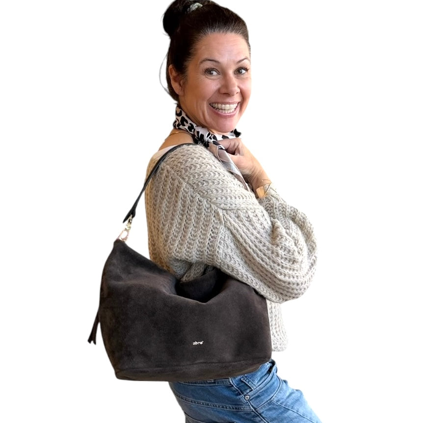 abro EBONY Hobo big Schultertasche dark brown, dunkelbraun