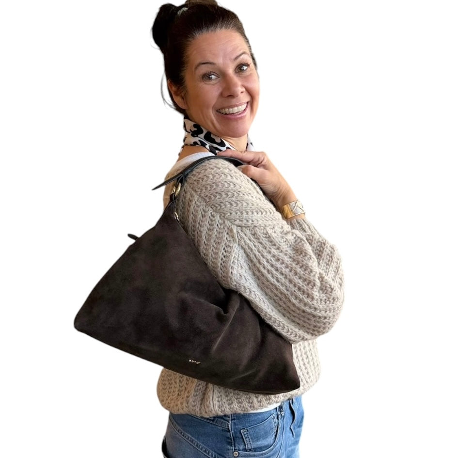 abro ALL IN ONE Hobo small velour, dark brown