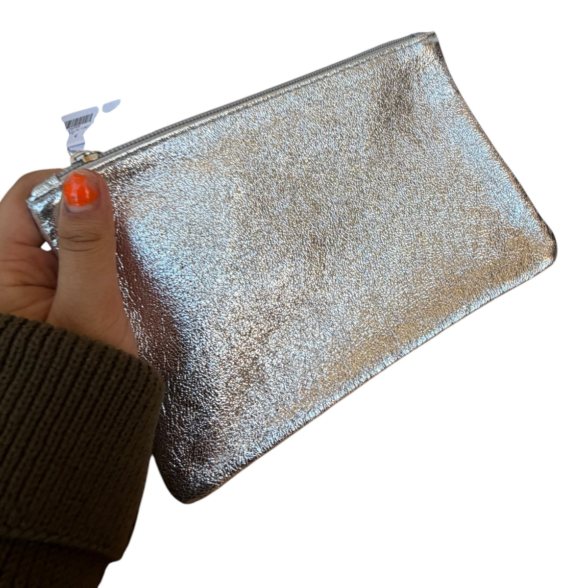 Kosmetiktasche &amp; Taschen-Organizer S aus Leder, silber metallic