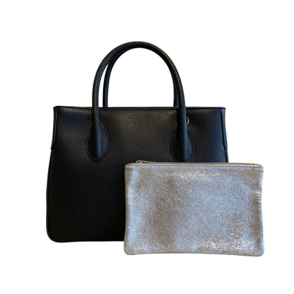 Kosmetiktasche &amp; Taschen-Organizer S aus Leder, silber metallic