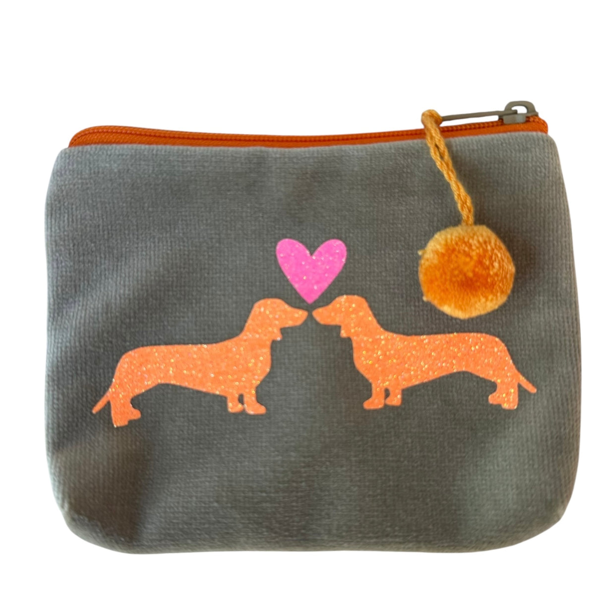 Frau Heidelberg Kosmetiktasche S taupe DACKEL neon orange