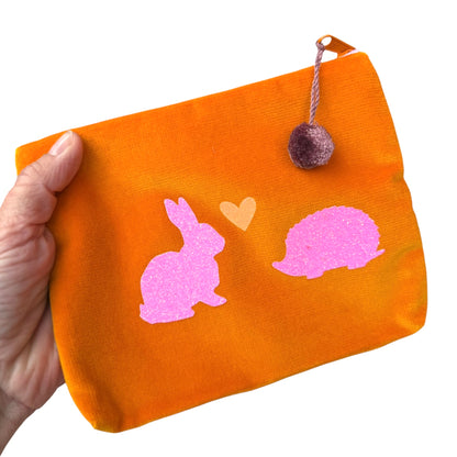 Frau Heidelberg Kosmetiktasche M orange NEON pink Hase &amp; Igel