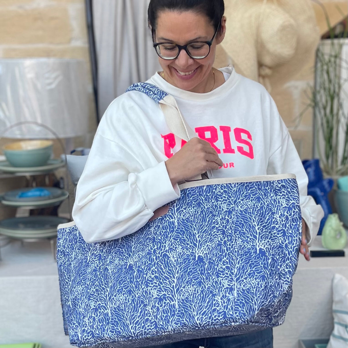 StrandtaStrandtasche Shopper Sommertasche Koralle Blausche Shopper Sommertasche Koralle Blau