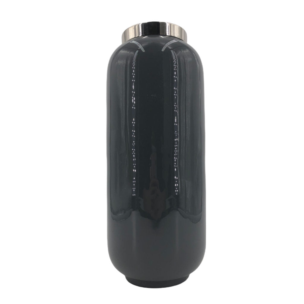 Gift Company Vase Saigon M, anthrazit mit Silberrand