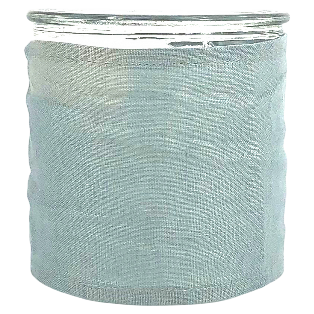 Windlicht aus Glas mit Stoffbezug grau