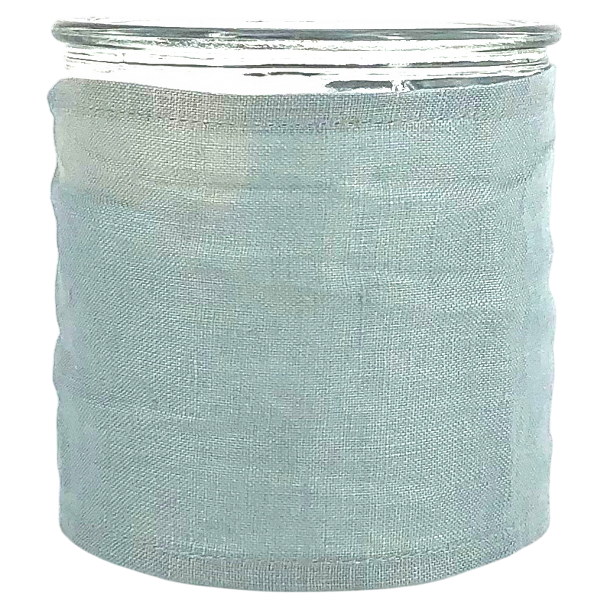 Windlicht aus Glas mit Stoffbezug grau