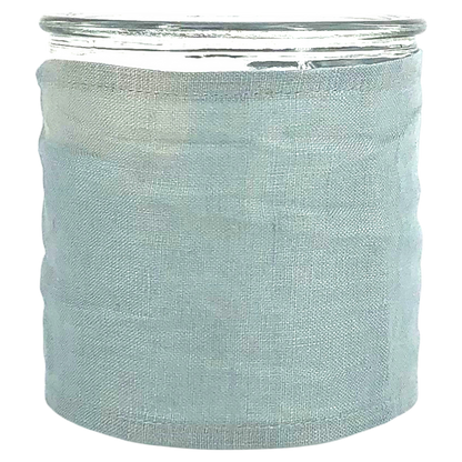 Windlicht aus Glas mit Stoffbezug grau